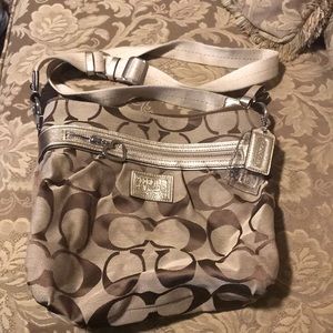 Brown and Tan Signature Coach Crossbody Purse